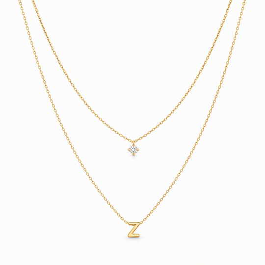 Double Layer A-Z Initial Minimalist Shiny Rhinestone Clavicle Chain