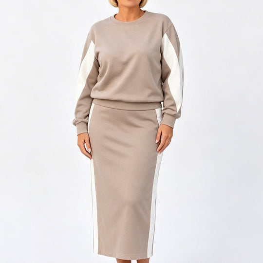 Women's Knit Two Piece Sweatshirt & Midi Skirt Set