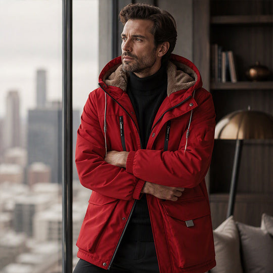 Men's Plush-Lined Hooded Parka Jacket