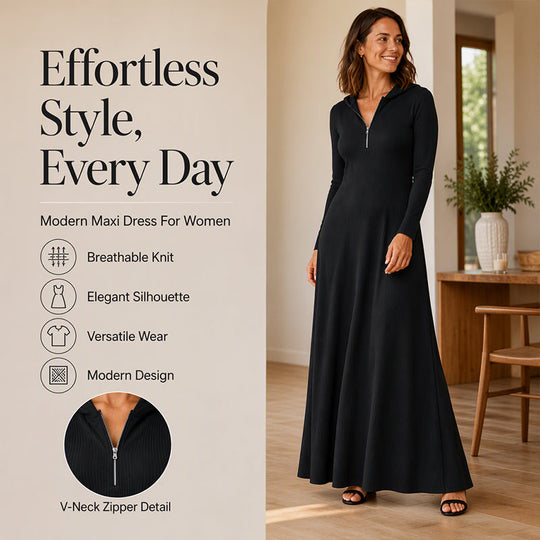 Women's Ribbed Knit Hooded Maxi Dress