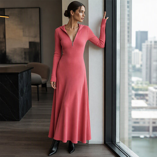 Women's Ribbed Knit Hooded Maxi Dress