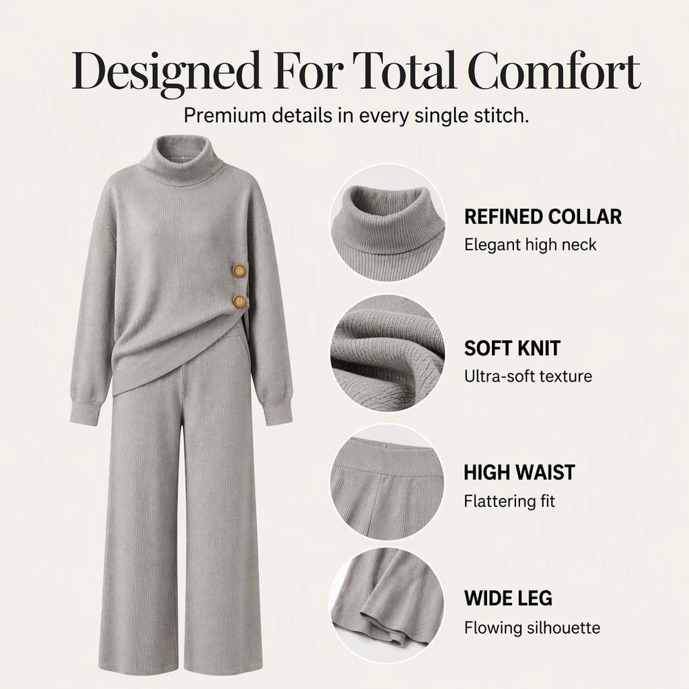 Women's Knit Turtleneck Sweater & Wide-Leg Pants Set