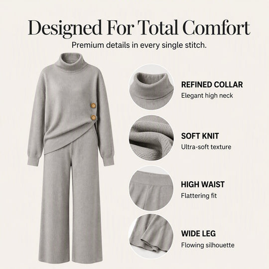 Women's Knit Turtleneck Sweater & Wide-Leg Pants Set