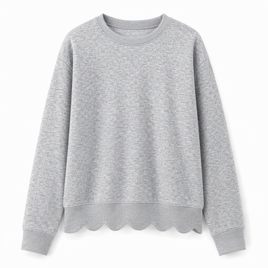 Women's Scalloped Hem Crew Neck Sweatshirt
