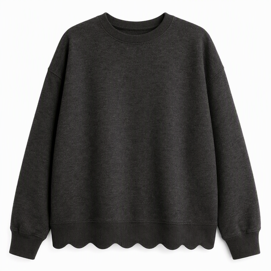 Women's Scalloped Hem Crew Neck Sweatshirt