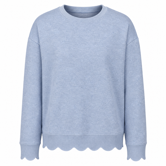 Women's Scalloped Hem Crew Neck Sweatshirt