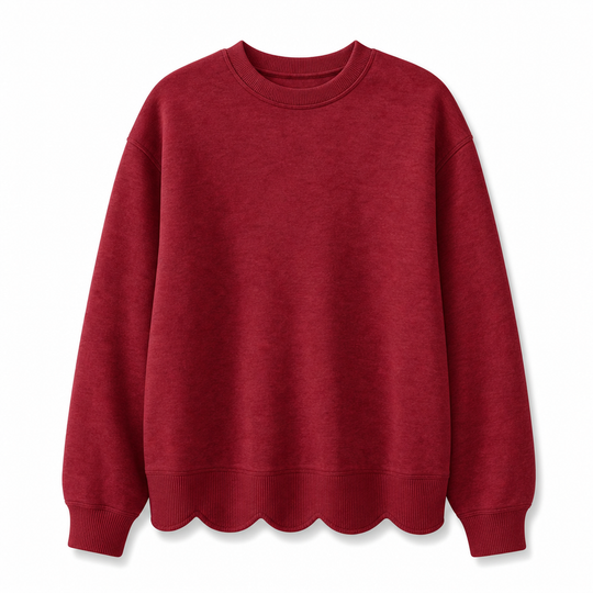 Women's Scalloped Hem Crew Neck Sweatshirt