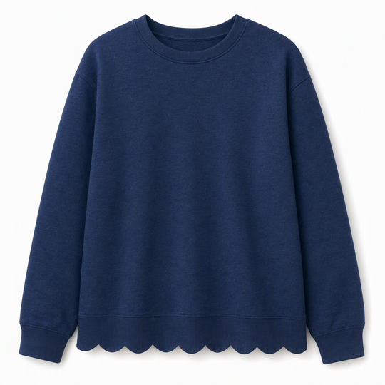 Women's Scalloped Hem Crew Neck Sweatshirt