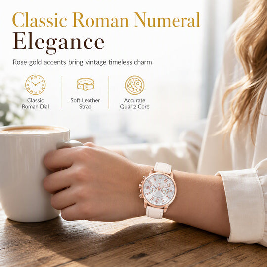 🌸 30% OFF NOW! 🌸Simple Women's Quartz Watch with Leather Strap and Three-Eye Dial
