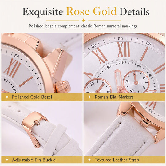 🌸 30% OFF NOW! 🌸Simple Women's Quartz Watch with Leather Strap and Three-Eye Dial
