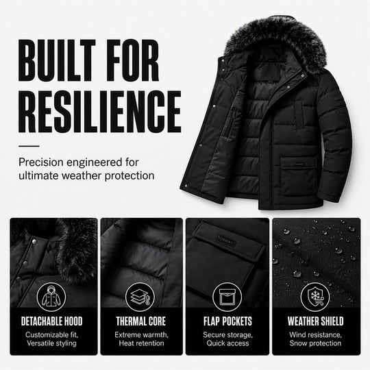 Men's Mid-Length Winter Windproof Thermal Jacket