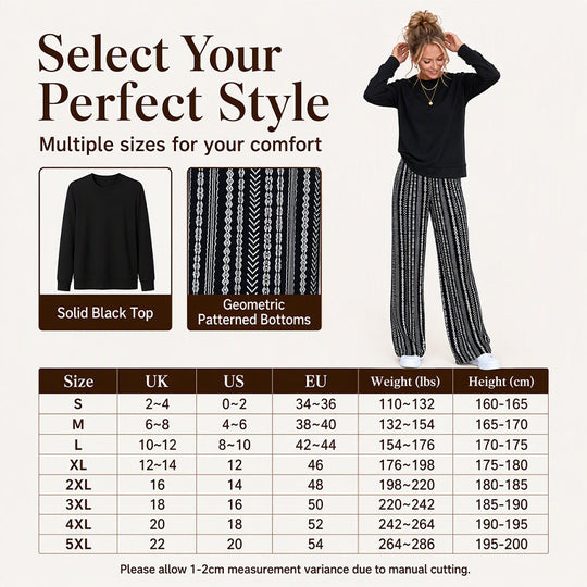 Women's Casual Crewneck Top & Printed Pants Set