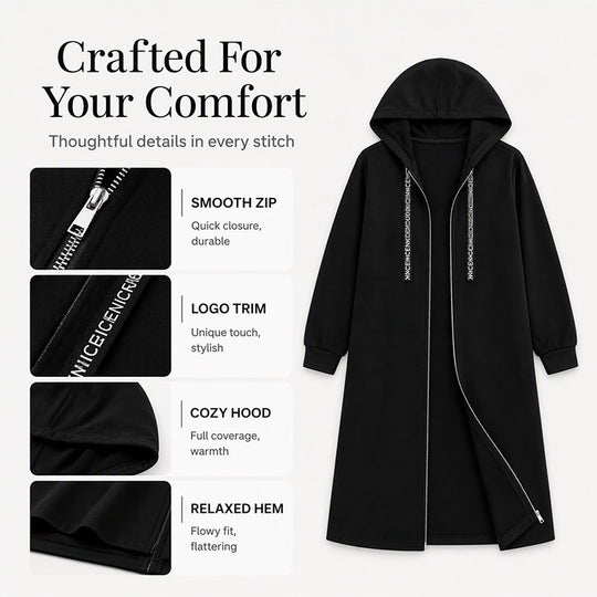 Women's Casual Longline Zip-Up Hooded Jacket ⚡