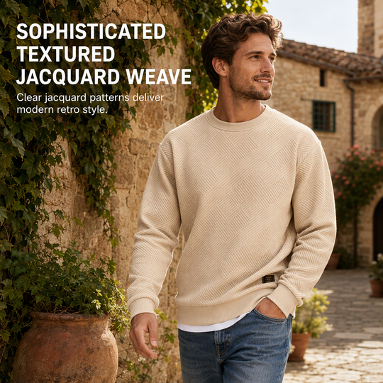 🖤Black Friday Sale:50% OFF🖤 Mens Long Sleeve Jacquard Crew Neck Sweatshirt Loose Fit Thickened Autumn Winter Top Plus Size