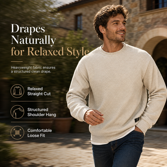🖤Black Friday Sale:50% OFF🖤 Mens Long Sleeve Jacquard Crew Neck Sweatshirt Loose Fit Thickened Autumn Winter Top Plus Size