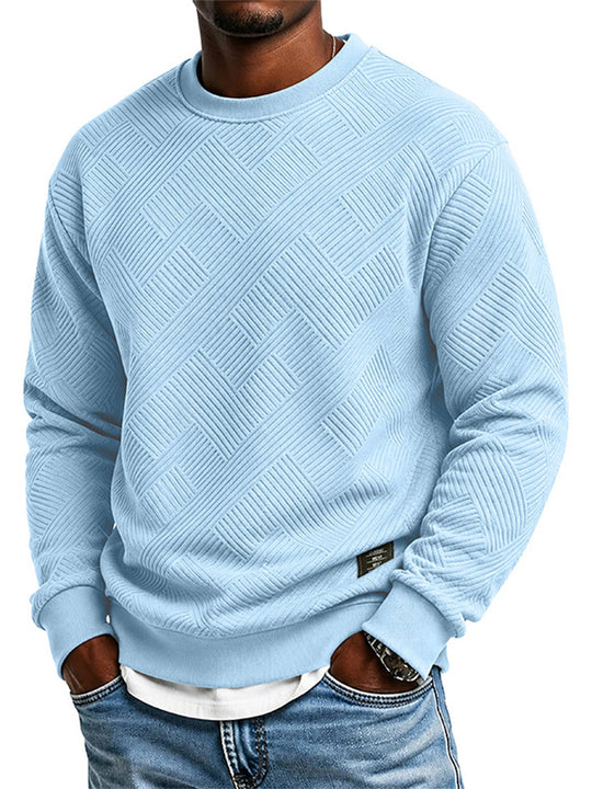 🖤Black Friday Sale:50% OFF🖤 Mens Long Sleeve Jacquard Crew Neck Sweatshirt Loose Fit Thickened Autumn Winter Top Plus Size