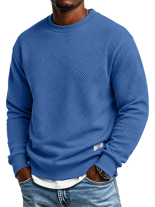 🖤Black Friday Sale:50% OFF🖤 Mens Long Sleeve Jacquard Crew Neck Sweatshirt Loose Fit Thickened Autumn Winter Top Plus Size