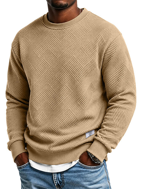 🖤Black Friday Sale:50% OFF🖤 Mens Long Sleeve Jacquard Crew Neck Sweatshirt Loose Fit Thickened Autumn Winter Top Plus Size