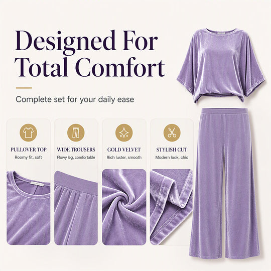Women's Velvet Half Sleeve Top & Wide-Leg Pants Set