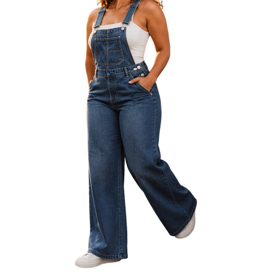 Women's Wide-Leg Denim Overalls with Pockets