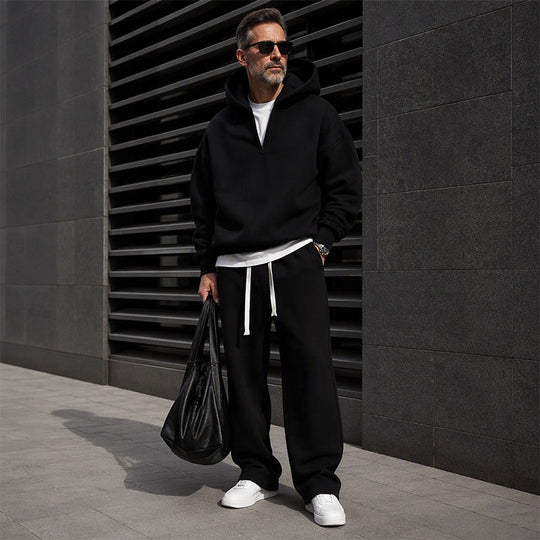Men's Casual Half-Zip Hoodie & Wide-Leg Pants Set