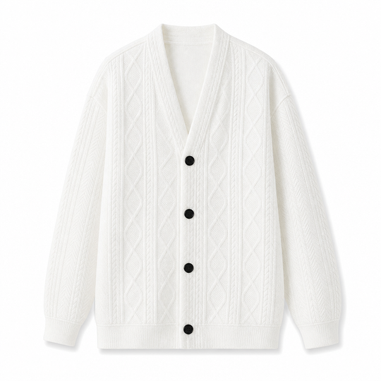 Jacquard Knit Loose Fit Cardigan for Men