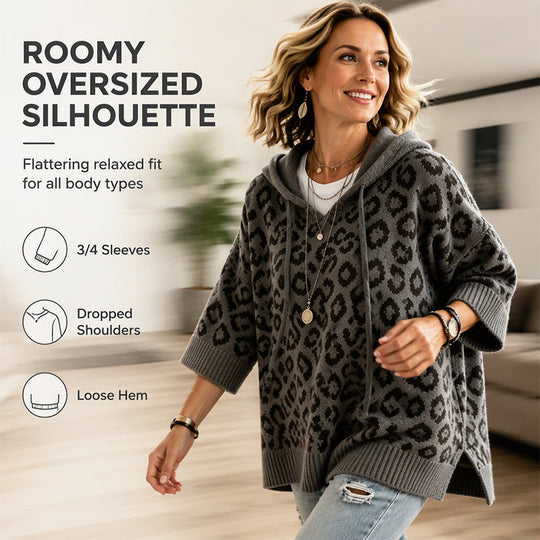 ⏳LAST DAY SALE ONLY￡23.99!🔥Women’s Leopard Print Knitted Hoodie 