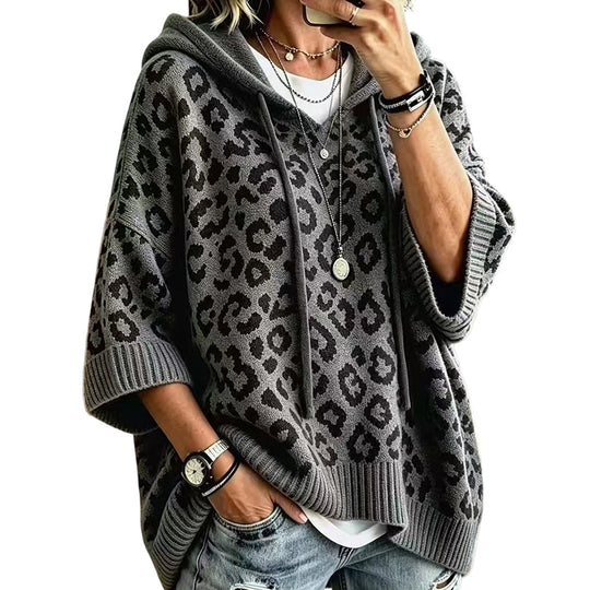 ⏳LAST DAY SALE ONLY￡23.99!🔥Women’s Leopard Print Knitted Hoodie 