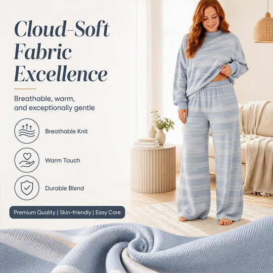 Women's Striped Mock Neck Top & Wide-Leg Pants Set