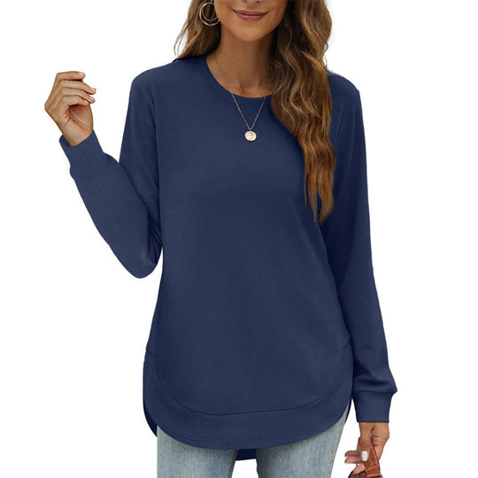 Women’s Solid High Low Hem Long-Sleeve Tops