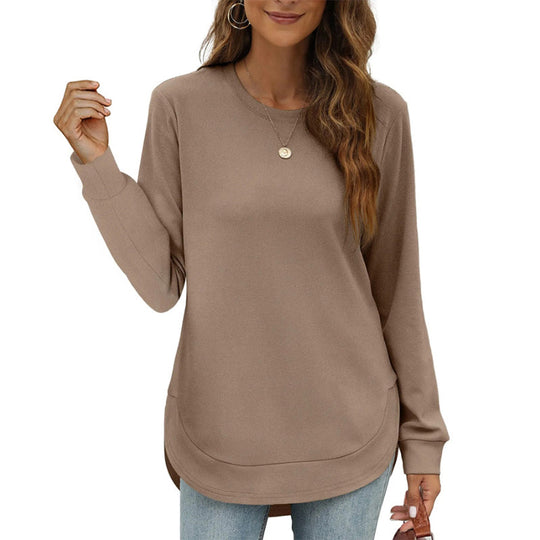 Women’s Solid High Low Hem Long-Sleeve Tops