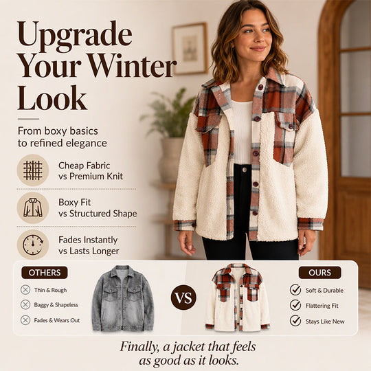 Women's Plaid Plush Patchwork Button-Down Jacket