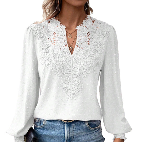 Women's Lace V-Neck Long Sleeve Top