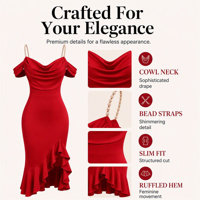 Women's Pearl Strap Cowl Neck Dress