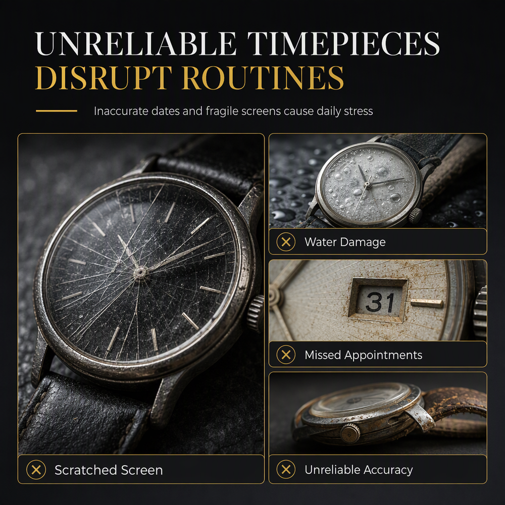 Men's Fashion Watch with Day Date Display Waterproof Luminous Hands and Alloy Steel Band