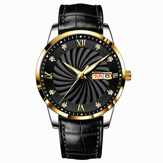Men's Fashion Watch with Day Date Display Waterproof Luminous Hands and Alloy Steel Band