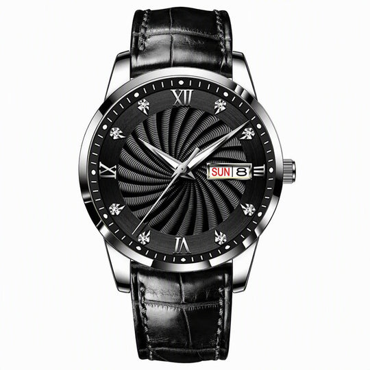 Men's Fashion Watch with Day Date Display Waterproof Luminous Hands and Alloy Steel Band