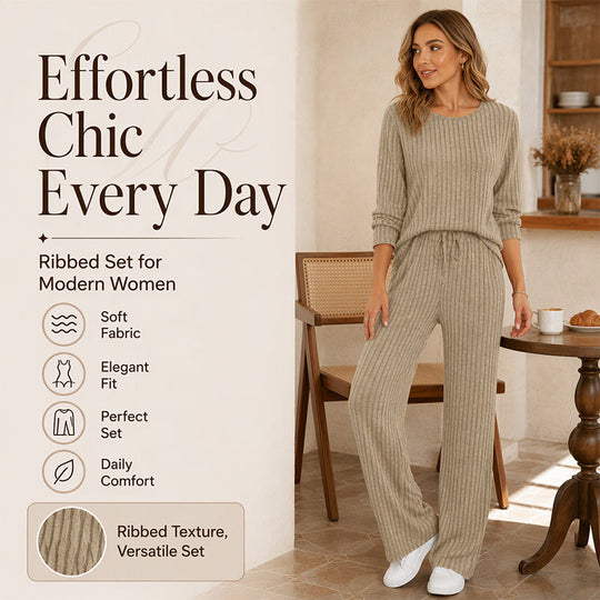 🔥🖤Black Friday Sale:50% OFF🖤👍✨Women's 2026 UK Ribbed Knit Top & Straight Pants Set