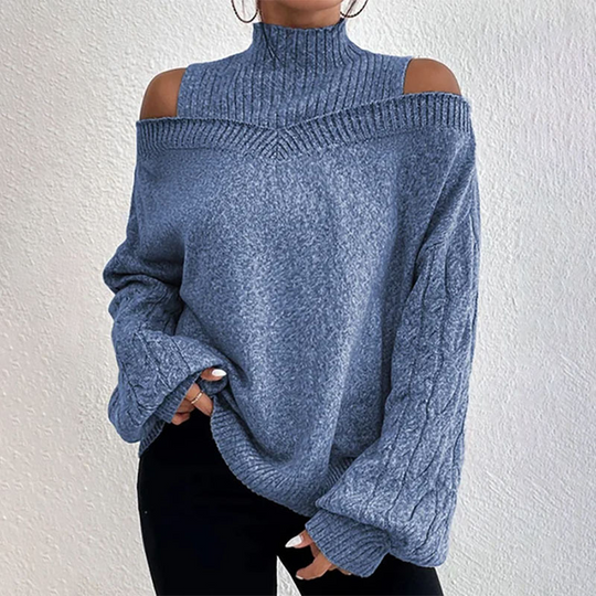 🍂🔥Women’s Fashion High Neck Off-Shoulder Knit Sweater
