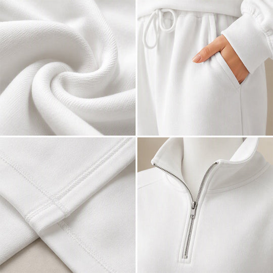 ☁️Relaxed & Cozy, Loungewear Comfort🧶 Women's Lounge Set – Half-Zip Top & Wide-Leg Pants, Soft & Easy ✨