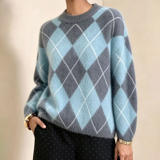 ⏰ Last Day of Sale – 50% OFF ✨Women's Comfortable Knitted Sweater with Retro Argyle Pattern