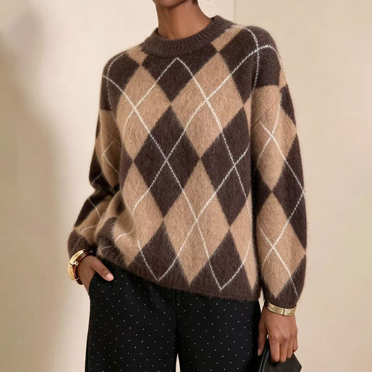⏰ Last Day of Sale – 50% OFF ✨Women's Comfortable Knitted Sweater with Retro Argyle Pattern