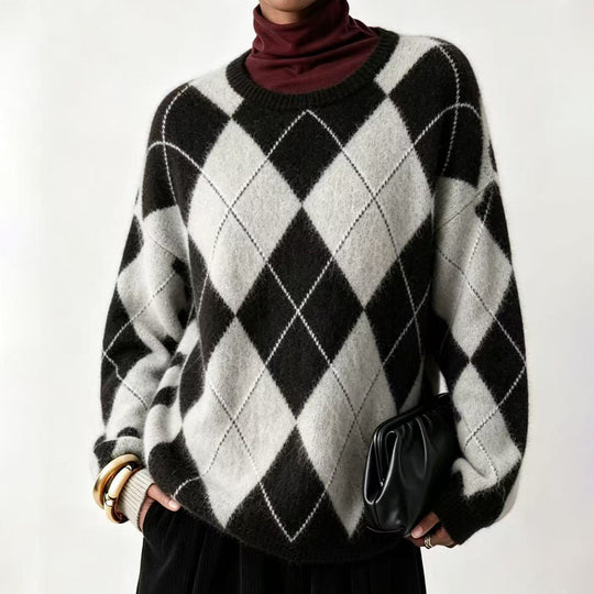 ⏰ Last Day of Sale – 50% OFF ✨Women's Comfortable Knitted Sweater with Retro Argyle Pattern