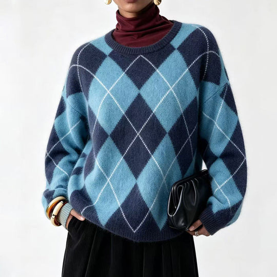 ⏰ Last Day of Sale – 50% OFF ✨Women's Comfortable Knitted Sweater with Retro Argyle Pattern