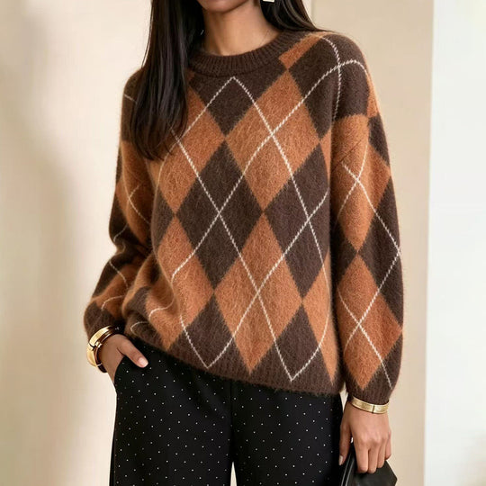 ⏰ Last Day of Sale – 50% OFF ✨Women's Comfortable Knitted Sweater with Retro Argyle Pattern