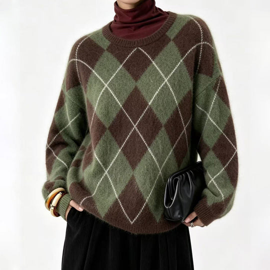 ⏰ Last Day of Sale – 50% OFF ✨Women's Comfortable Knitted Sweater with Retro Argyle Pattern