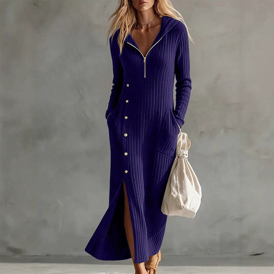 ✨Cozy Ribbed Knit!👗Women's Hooded Maxi Dress 🛍️