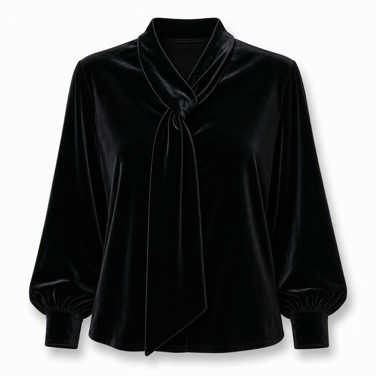 Women's Velvet Long Sleeve T-Shirt with Ribbon Design