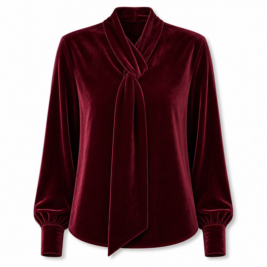 Women's Velvet Long Sleeve T-Shirt with Ribbon Design