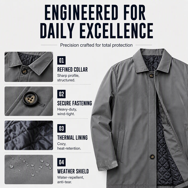 ⚡Free Shipping⚡Men's Water-Resistant Padded Trench Coat
